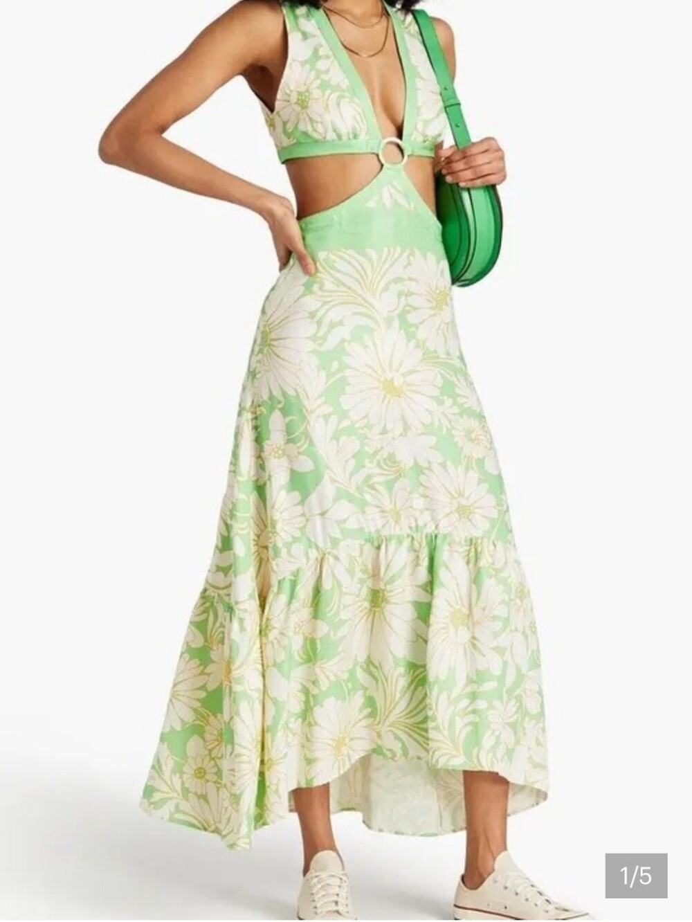 Sandro Ludmila Lime Green and White Floral Cutout Dress Size 36/Small - Picture 4 of 8